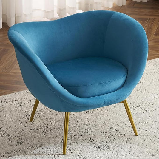 Modern Accent Chair for Living Room Lounge Chair for Bedroom with Gold Metal Legs Vanity Chair for Makeup Room Velvet Teal