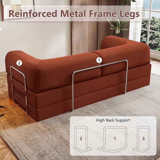 78.8 Convertible Sofa Bed 4-in-1 Folding Sleeper Couches Frameless SofaPull Out Couch Memory Foam Floor SofaNo Assembly Boneless Couch for Living Room