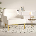 Modern Accent Chair with Curved Backrest Chenille Fabric Upholstered Armchair with Gold Metal Legs Single Sofa Chair for Living Room Reading Corner (Beige14)