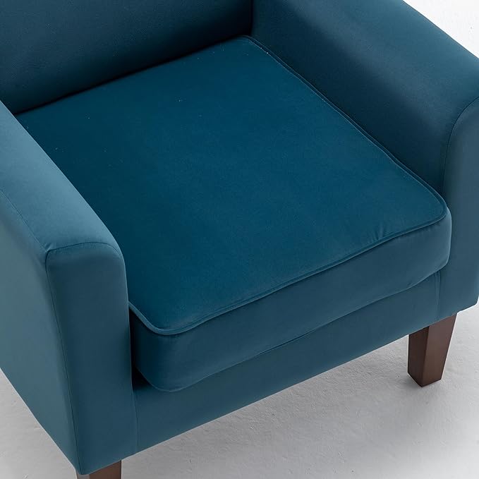 Contemporary Accent Arm Chair with Birch Wood Frame and Velvet Upholstery Armchair for Office and Living Room Decor Removable Cushions Greenish Blue