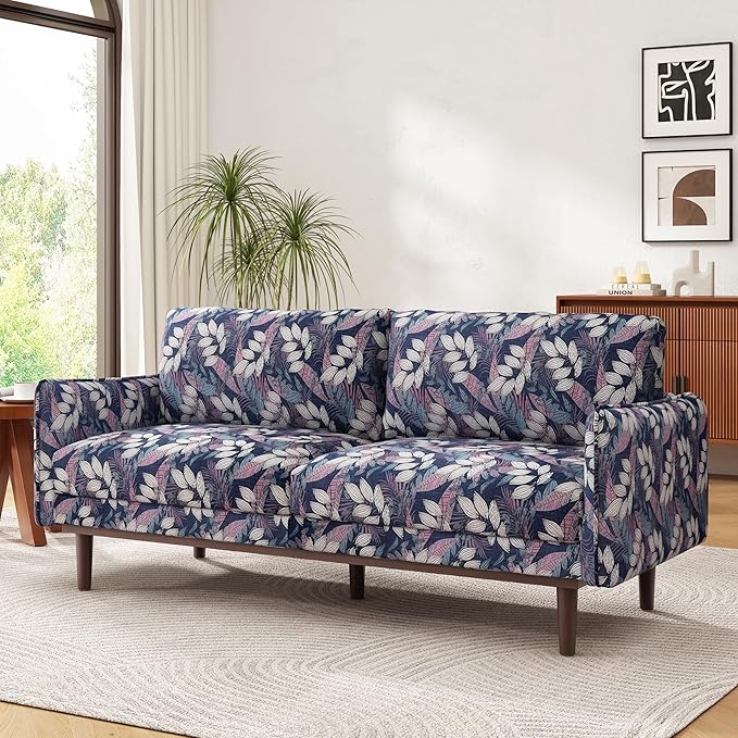 Christopher Knight Home Brena Modern Fabric Upholstered Loveseat Sofa Wooden 2 Seater Sofa Couch with Deep Seat Comfy Cloud Couch for Living Room Bedroom Home Office Blue+White