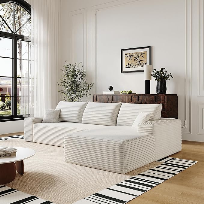 37 Plush Corduroy Ottoman Upholstered Cloud Ottoman for Modular Sectional Couch No Assembly Required Compressed Memory Foam Ideal for Living Room Bedroom and More