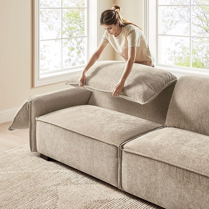 VANOMi 92.9 Sofa Couch for Living Room Modern Comfy 3-Seater Cloud Sofas Chenille Small Couches for Small Spaces Upholstered Deep Seat Couch for Bedroom Apartment (Natural)