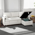 Sofa Bed 80'' L Shape Corduroy Sleeper Sofa Couch with Pullout Bed and Storage Chaise for Living Room Apartment and Sunroom Beige