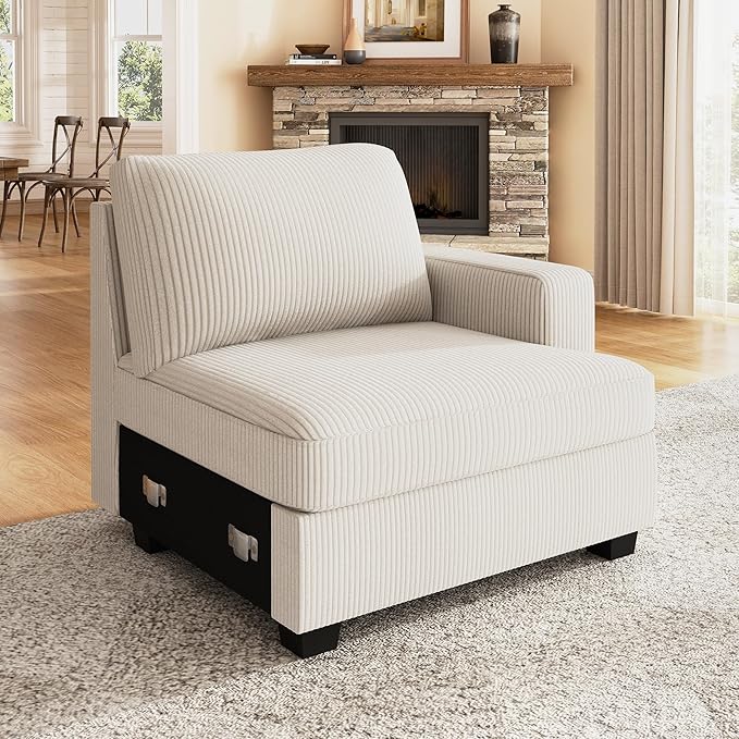 Nolany Right Armrest for Modular Sectional Couch Customizable Right Armrest for Sectional Sofa Beige