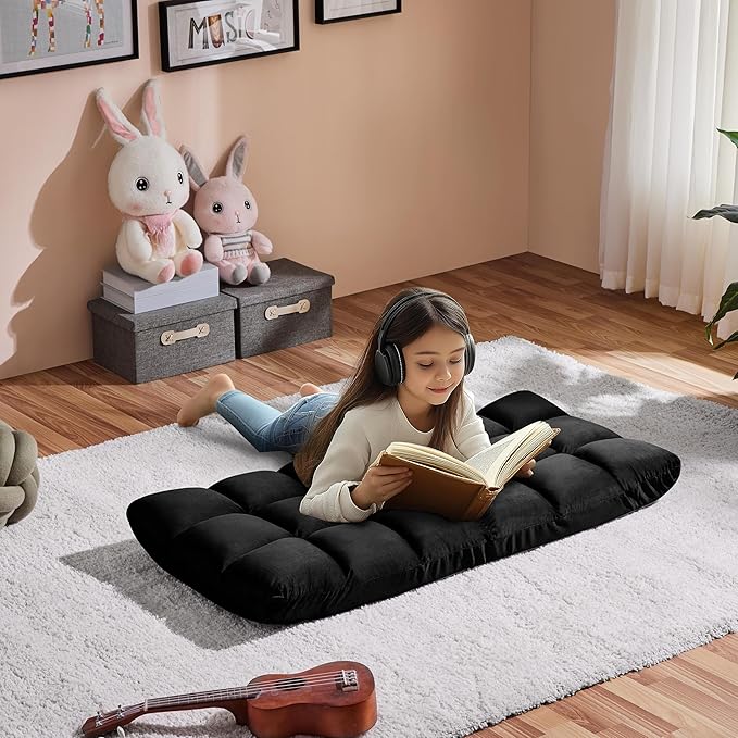Yaheetech Floor Chair Meditation Chair with Back Support Gaming Floor Lounger with 14 Adjustable Position for Adult Black 2pcs