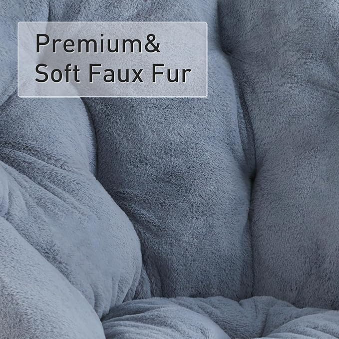 Simple Deluxe Cozy Chair Faux Fur Saucer Chair for Bedroom Comfy Foldable Moon Chair Round Fluffy Chair for Living Room Fuzzy Saucer Chairs for Adults Room Gray