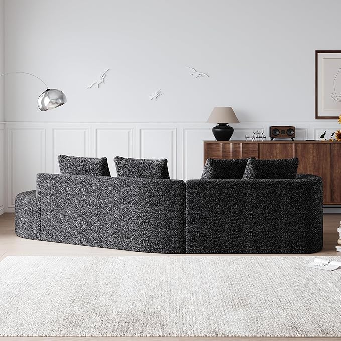112 Modern Cloud Sectional Sofa Chenille 4-Seater Curved Couch with 4 Pillows Extra Deep &amp Wide Seat No-Assembly Compressed Upholstered Living Room Sofa for BedroomApartmentBlack Left