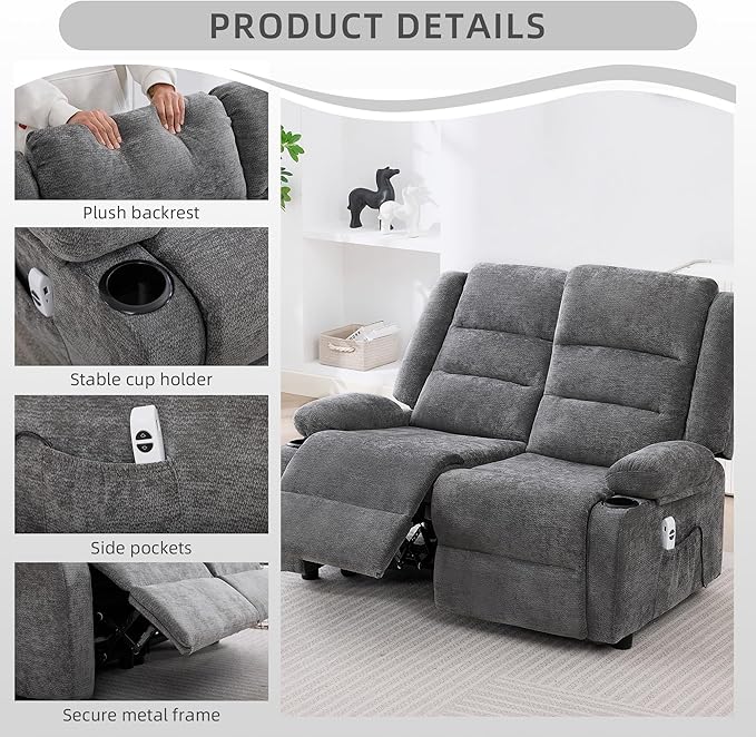 52Inch Power Loveseat ReclinerElectric Reclining Loveseat SofaAdjustable Love seat Recliner Sofa for Living RoomBedroom with Charging Ports(Grey one seat+loveseat)