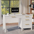 White Executive Desk with Drawers: 54 Wood Computer Desk with File Drawer Modern Home Office Desks with Storage Fluted Writing Desks for Working Studying (White 54)