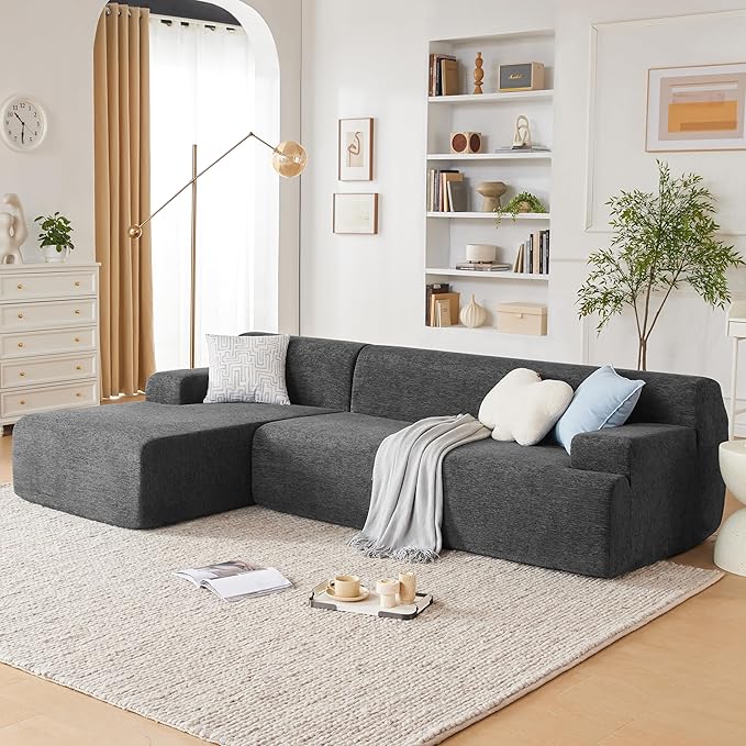 107 Modular Sectional Sofa Boneless Couch Sponge Sectional Sofa for Living Room High Density Sponges Cloud CouchModular L-Shape Sofa with Chaise (DarkGary)