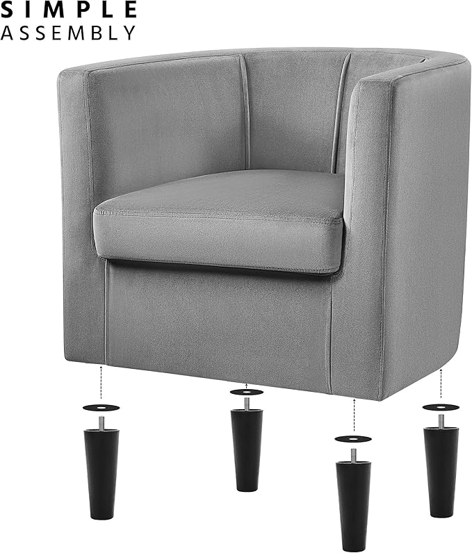 Yaheetech Accent Chair Modern Velvet Armchairs with Big Ample Seat Half Rounded Back Cozy Upholstered Barrel Sofa Chair for Living Room Bedroom Waiting Room Gray