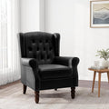 Accent Chair Upholstered Armchair with Button Tufted High Back &amp Solid Wood Legs Comfy Wingback Reading Single Sofa Chair for Small Spaces Living Room Bedroom - Leather Black Set of 1