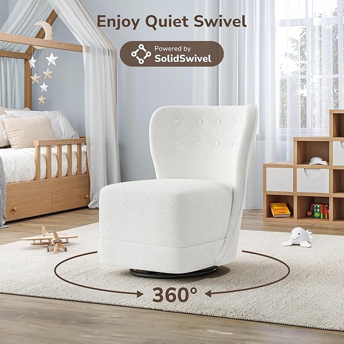 BELLEZE Swivel Accent Chairs Set of 2 Modern Upholstered 360° Swivel Barrel Chairs Comfy Small Club Chairs for Nursery Hotel Bedroom Office Lounge - Cortona (White)