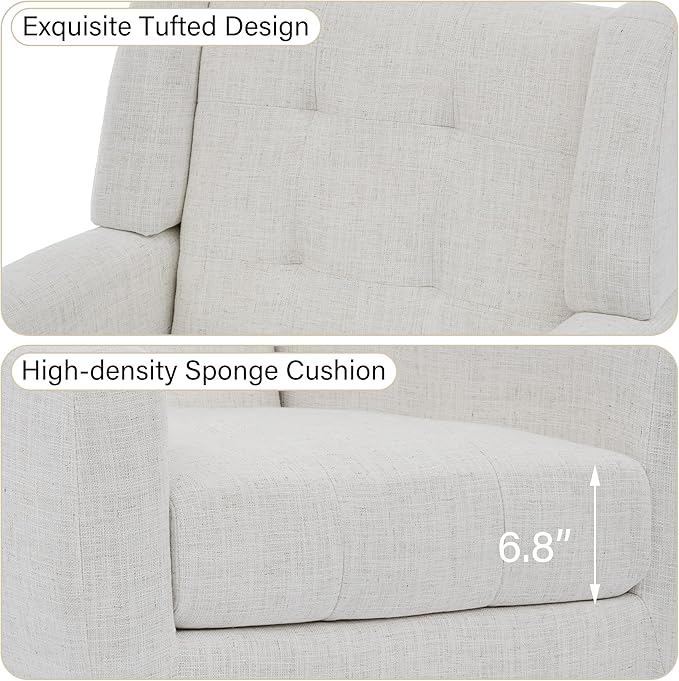 Accent Chair Comfy Mid Century Modern Small Armchairs with Solid Wood Frame and Soft Cushion for Living Room Bedroom (Fabric Beige Set of 2)