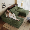 107 Cloud Sectional Couch U-Shaped Chaise with Ottoman Corduroy Boneless Couch for Living Room Bedroom Deep-Seat Upholstered Modular Cloud Sofa No Assembly Required (Green Right Facing Chaise)