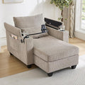 37.4 Convertible Chaise Lounge Corduroy Sleeper Sofa Chair with USB Ports Two Cup Holders Phone Holder and Ample Storage Space for Living Room and Bedroom Brown