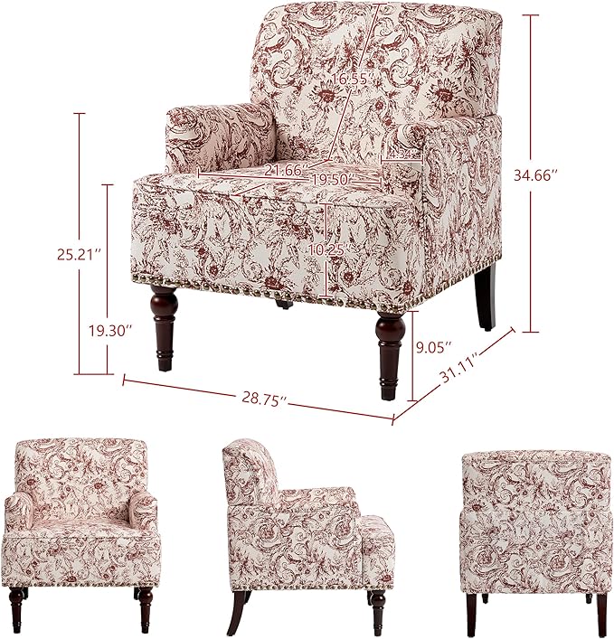 Accent Chair Mid Century Modern Comfy Armchair for Living Room Linen Fabric Single Sofa Lounge for Reading Bedroom Apartment Waiting Room with Wood Legs (Rococo Orange Set of 2)