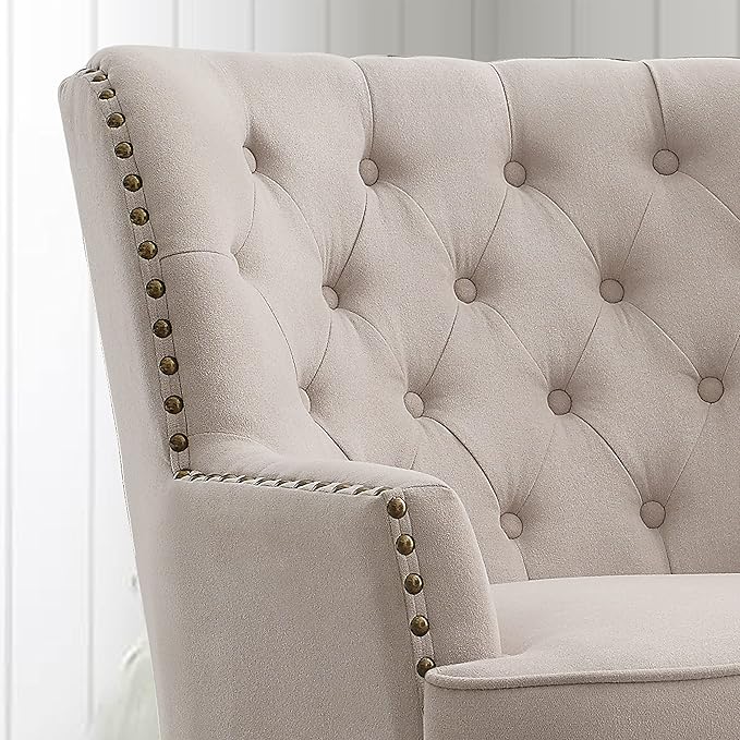 Rosevara McCarthy Accent Chairs with OttomanUpholstered ArmchairFabric Comfy Reading Seat Lounge for Living Room Bedroom ApartmentEasy Assembly Pearl Beige