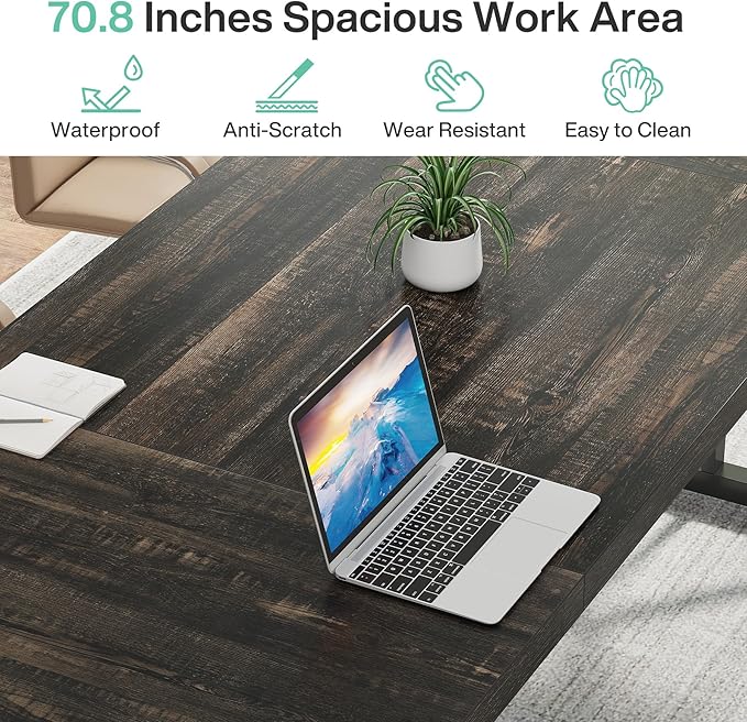 Tribesigns 70.8-Inch Executive Desk Large Computer Office Desk Workstation Modern Simple Style Laptop Desk Study Writing Table Business Furniture for Home Office (Black Oak 70.8 Inch)