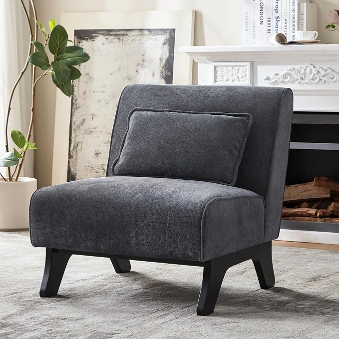 Upholstered Armless Accent ChairModern Comfy Living Room Chairs with Wooden Legs&amp PillowsLounge Sofa Side Chair for Bedroom Farmhouse Reading (Tangerine 1 PC)