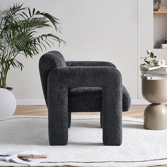 Yoglad Modern Accent Chair Set of 2 Bouclé Fabric Upholstered Armchair Comfy Single Chair for Living Room Lounge Bedroom Office-Dark Grey
