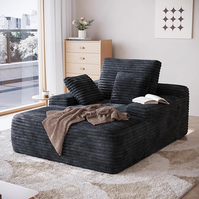 JACH 67 Oversized Boneless Sofa Bed Corduroy Sleeper Couch Lounge Chair Modern Comfy Deep Seat Lazy Sofas for Living Room Movie Room Game Room Small Space No Assembly (Black)