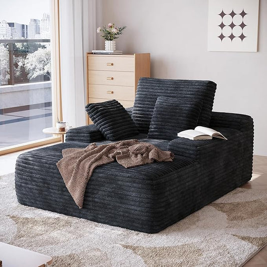 JACH 67 Oversized Boneless Sofa Bed Corduroy Sleeper Couch Lounge Chair Modern Comfy Deep Seat Lazy Sofas for Living Room Movie Room Game Room Small Space No Assembly (Black)