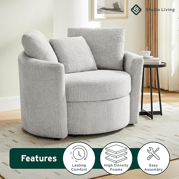 Studio Living® Beckett 48 Storage Chair Modern Farmhouse Pocket Coil Comfort Easy Assembly Chenille Fabric Ivory