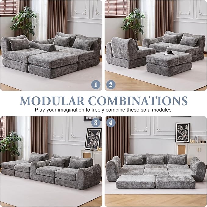 104.72 Multiple Modular Cloud Sofa Bed Sectional Boneless Couch with Chaise for Living Room/Bedroom Shennel Sofa No Assembly 8 Modules Combined Grey