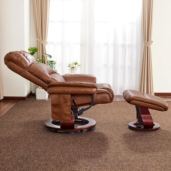 MCombo Swivel Recliners with Ottoman Reclining TV Chairs with Vibration Massage Faux Leather Ergonomic Lounge Chair for Living Room Bedroom 4832 (Saddle)
