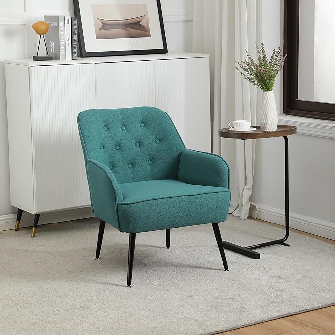 Modern Mid Century Chair Linen Sherpa Armchair for Living Room Bedroom Office Easy Assemble(Green) TW965
