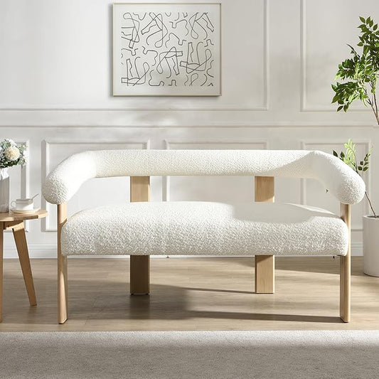 Christopher Knight Home Celen Modern Boucle Fabric Upholstered Loveseat with Round Armrest and Rubberwood Frame Comfy Living Room 2-Seater Sofa Space-Saving Couch for Hotel/Apartment Beige+Natural