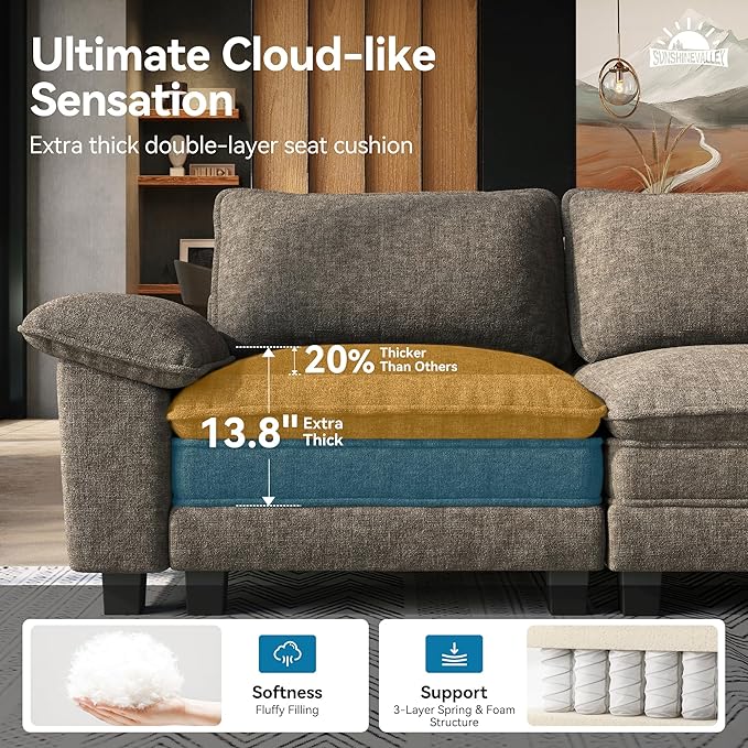 2 Piece Living Room Sofa Furniture Set Oversized Chenille Modular Loveseat and 3-Seat Couch with Pillow Modern 5-Seat Cloud Sectional Deep Seat for Apartment Smoky Grey