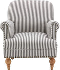 Black Striped Linen Fabric Accent Chair Modern Farmhouse Upholstered Armchair with Nailhead Trim &amp Ball Turned Wood Legs Cottage Club Chair for Living Room Bedroom Guest Room