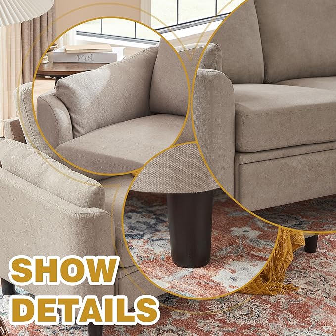 2 Piece Sofa Set Modern 3 Seater Sofa and Loveseat Sets Convertible Sectional Couch with Reversible Chaise L Shaped Couch Sets for Living Room ApartmentBeige