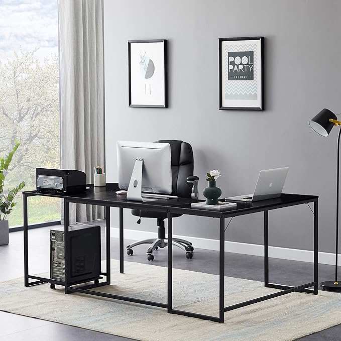 Generic U Shaped Computer Desk Industrial Corner Writing Desk with CPU Stand Gaming Table Workstation Desk for Home Office (Black) (Old SKU: WF198675AAB)