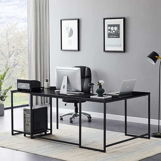 U-Shaped Computer Desk Industrial Corner Writing Desk with CPU Stand Gaming Table Workstation Desk for Home Office for Adults Black