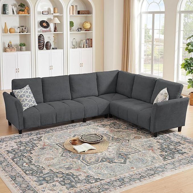 102 L Shape Sectional Couch6 Seat Convertible Modern Corner Sofa Sectional with Removable Covers for Living Room Dark Grey
