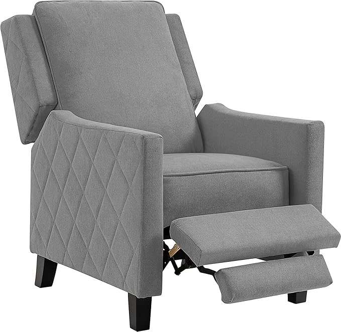 AVAWING Push Back Recliner Chair Set Mid-Century Modern Accent Chair with Adjustable Footrest Small Wingback Chair for Living Room Bedroom Study Room Grey