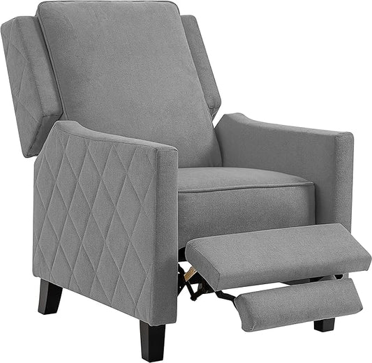 AVAWING Push Back Recliner Chair Set Mid-Century Modern Accent Chair with Adjustable Footrest Small Wingback Chair for Living Room Bedroom Study Room Grey