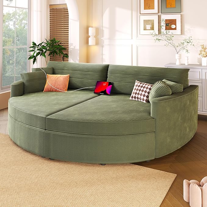 JUSTONE Ultimate Comfort 102.3 Oversized Sofa Bed Double Chaise Lounge with Deep Seat &amp USB Charging Multi-Functional Green Loveseat for Living Room