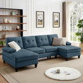 111 Sectional Couch for Living Room Modern Polyester Fibre U Shaped Sofa Couches with Double Chaise Upholstered 4 Seater Sofa for Living Room Apartment Office Blue