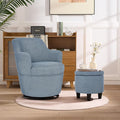 Swivel Accent Chair with Ottoman Fabric Small Barrel Chair with Footstool Modern Round Bedroom Chair for Living Room Blue
