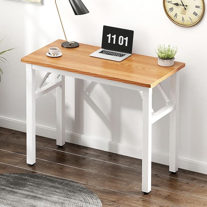 Need Folding Computer Desk - 31.5 Inch Foldable Office Writing Work Study Kids Student Teacher Home Bedroom Table for Small Space Teak White