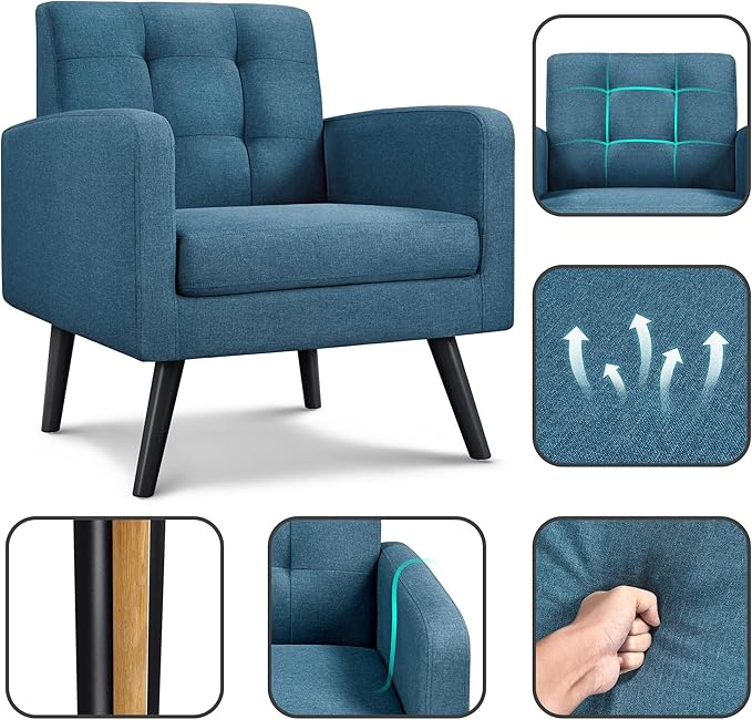 Topeakmart Mid Century Accent Chair Modern and Cozy Barrel Sofa Chair with Thick Cushion and Sturdy Wood Legs for Living Room/Bed Room/Office Waiting Area Navy Blue
