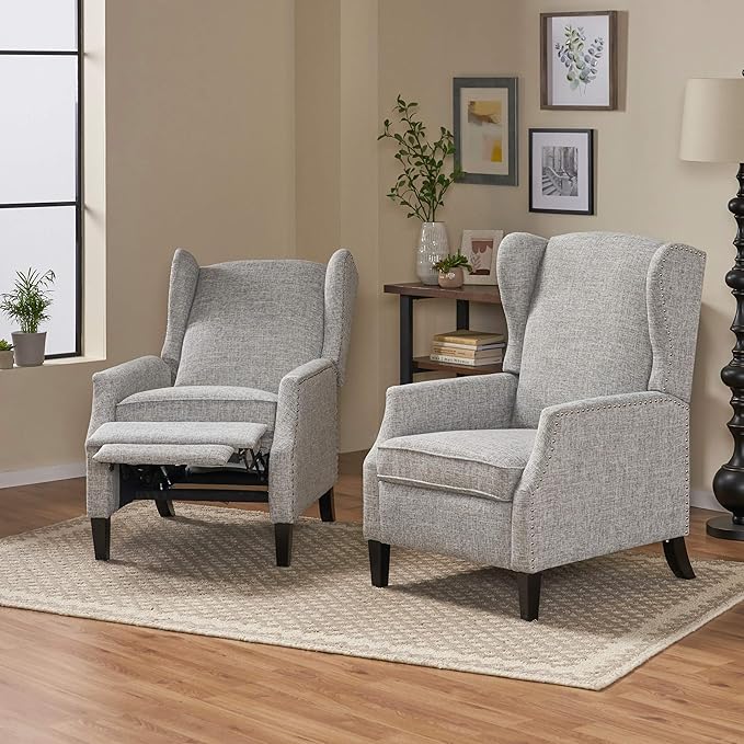 Christopher Knight Home Ellyn Fabric Recliner (Set of 2) Light Gray Tweed Dark Brown