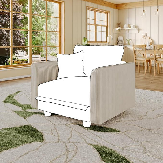 LLappuil Plush Corduroy Separate Module to Extend Sectional Sofa | A Pair of Armrests Wooden Frame End Piece Free Combination Beige