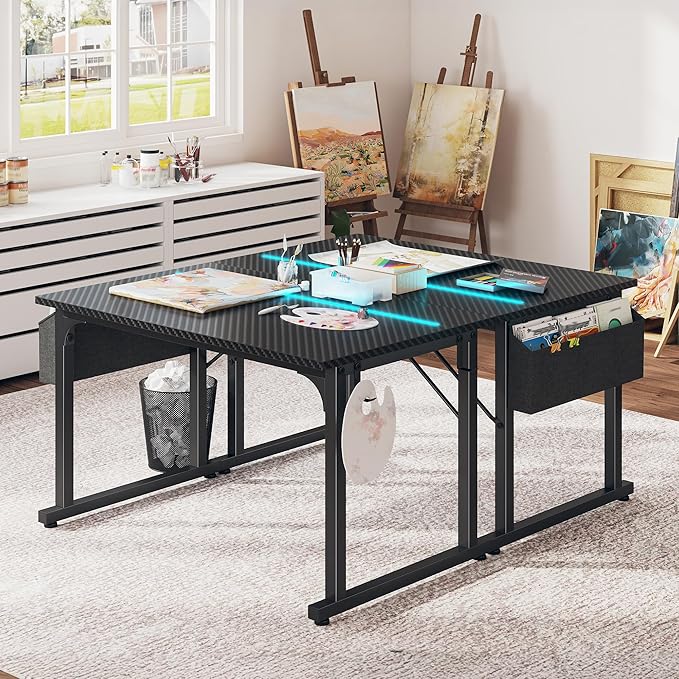 40 Inch Computer Desk with LED Lights for Small Spaces Office Desk for Home Office Study Desk Writing Table with Storage Bag Headphone Hook Black