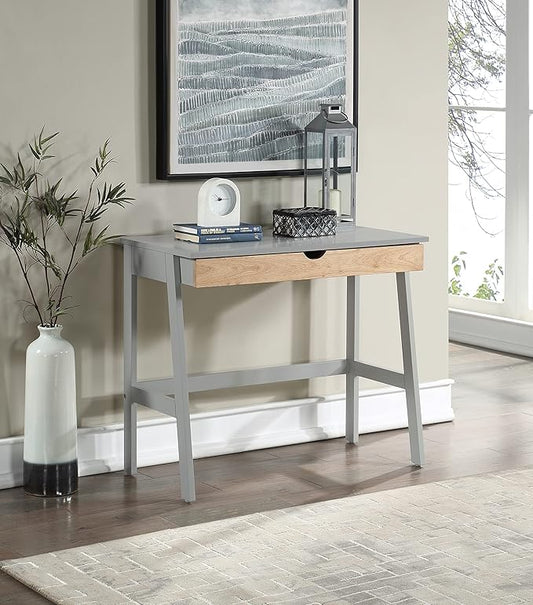 Office Writing Work Study Desk in GrayNatural Single Extension Metal Glides Easy assembl for Study and Home Office